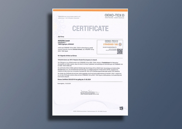 OEKO-TEX® 100 certificate for Vinatur® yarns